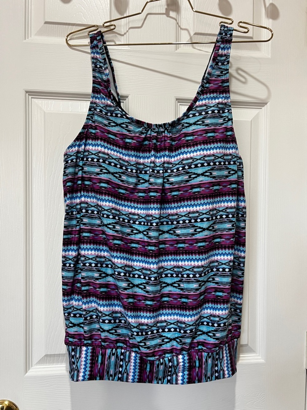 Blouson Tankini Top Swimsuit Adjustable Straps Plus Size XXXL Asymmetrical Print
